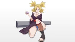 1girls akayuki-zero bare_shoulders big_breasts breasts cleavage erect_nipples erect_nipples_under_clothes fan feet female female_only folding_fan holding_object kimono naruto naruto_(series) naruto_shippuden no_bra open_toe_shoes panties pot puffy_nipples sandals sitting solo solo_focus temari thick_thighs tied_hair underwear