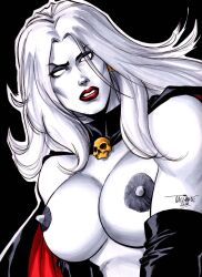 1girls big_breasts chaos_comics coffin_comics death_(personification) erect_nipples female_focus female_only grim_reaper hi_res high_resolution highres lady_death long_hair nipple_bulge queen_of_the_dead scott_dalrymple seductive_eyes tagme voluptuous_female white_body white_hair white_sclera