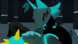 3d absurd_res anthro big_penis black_body breasts deltarune duo felid fellatio female first_person_view floating_hands genitals glowing glowing_eyes glowing_genitalia hand_on_chest hi_res huge_filesize looking_at_viewer machine male male/female mammal narrowed_eyes nipples nude oral penile penis robot sex sitting_on_leg squint tasque_manager_(deltarune) tongue tongue_out undertale_(series) veevei whip yellow_eyes