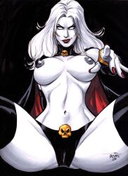 1girls chaos_comics coffin_comics death_(personification) erect_nipples female_focus female_only grim_reaper high_resolution highres lady_death latex_gloves latex_panties latex_thighhighs long_hair nipple_bulge queen_of_the_dead scott_dalrymple seductive_eyes tagme topless_female voluptuous_female white_body white_hair white_sclera