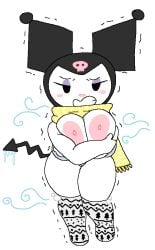 1girls areola areolae big_breasts boobs boots breasts chilly cold dream-cassette female freezing hoshime ice kuromi mob_face naked nipples nude onegai_my_melody sanrio scarf solo tits transparent_background wind yellow_scarf