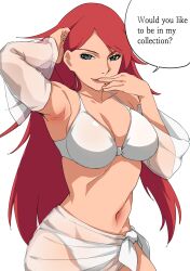 blue_eyes female fuuka_(naruto) naruto naruto_(series) naruto_shippuden red_hair swimsuit text_bubble