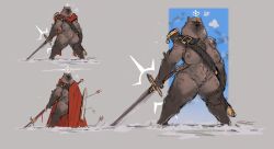 anthro arrows bear biped breasts cloak clothing female hi_res macro mammal melee_weapon nipples sword sword_sheath thesociallyawkwardpinguin weapon