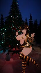 1futa 3d animal_genitalia_on_humanoid bed black_hair blue_eyes breasts christmas fendravr futa_only futanari gold_hair horns horsecock horsecock_futanari horsecock_on_humanoid huge large_breasts minotaur minotaur_futanari solo stockings thick_thighs vrchat