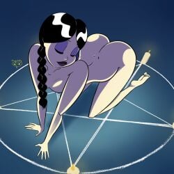 ass black_hair busty female female_focus female_only goth goth_girl hourglass_figure magic_circle makeup nude nude_female nudity pale-skinned_female pale_skin pentagram seductive_pose sensual small_breasts summoning_circle tagme the_addams_family tlajolote_(artist) wednesday_addams wide_hips