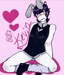 blush bunny_ears bunny_tail bunnysuit embarrassed femboy kevin_(spooky_month) male male_only shy solo_male spooky_month thighs