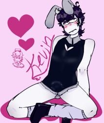 blush bunny_ears bunny_tail bunnysuit embarrassed kevin_(spooky_month) kevin_spooky_month shy thighs