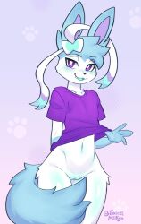 anthro areola biped blue_body blush clothing cuntboy eeveelution fangs generation_6_pokemon genitals glistening glistening_body heart hi_res intersex looking_at_viewer male_only milk_the_sylveon_(toxicmilkyx) navel nintendo open_mouth pokémon_(species) pokemon pokemon_(species) purple_eyes pussy solo sylveon teeth toxicmilkyx underwear white_body