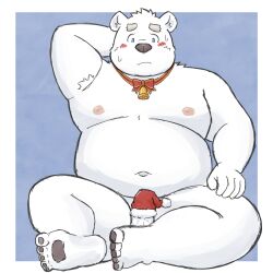 1:1 2022 anthro bear belly big_belly blush christmas christmas_clothing christmas_headwear clothing hat headgear headwear hi_res holidays humanoid_hands kemono male mammal moobs navel nipples overweight overweight_male polar_bear santa_hat shirane_kan sitting solo ursine utau yaki_atsuage