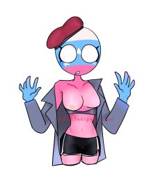 1girls anthro clothing countryhumans countryhumans_girl exposed_breasts hat latina no_pupils venezuela_(countryhumans) white_eyes