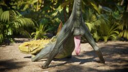 16:9 3d_(artwork) 4k absurd_res anus ass balls big_penis blender_(software) blender_cycles capcom detailed detailed_background digital_media_(artwork) fanged_wyvern feral genitals hi_res huge_filesize integlol inviting jack-o'_pose jagras lizard male monster_hunter penis pink_penis pose presenting presenting_anus presenting_balls presenting_hindquarters presenting_penis realistic rendered reptile saggy_balls scales scalie smug smug_expression smug_face smug_grin solo spread_legs spreading widescreen