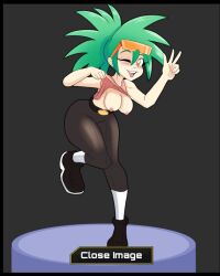 breasts crop_top flashing green_hair looking_at_viewer spunkstock yoni_(spunkstock)