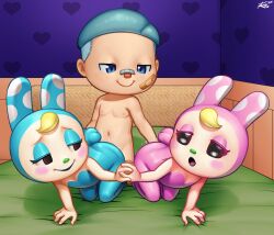 2022 all_fours ambiguous_penetration animal_crossing anthro anthro_penetrated band-aid bandage bed blonde_hair chrissy_(animal_crossing) digital_media_(artwork) doggy_style female female_on_human female_penetrated ffm ffm_threesome fingering francine_(animal_crossing) from_behind_position furniture grey_hair group group_sex hair hand_holding hi_res human human_on_anthro human_penetrating human_penetrating_anthro interspecies lagomorph leporid male male/female male_on_anthro male_penetrating male_penetrating_female mammal nintendo nude on_bed penetration rabbit revtilian semi_incest sex sibling sister sisters smile threesome trio villager_(animal_crossing)