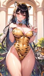 1girls 2022 ai_generated black_hair curvy_body curvy_female curvy_figure female_focus female_only highres latex latex_suit long_hair looking_at_viewer original seductive_look shiny_clothes stable_diffusion tagme tiger_ears tiger_print tight_clothing voluptuous voluptuous_female year_of_the_tiger