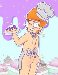 adult apron ass blush cake eddsworld ginger looking_back male male_focus male_only matt_(eddsworld) nirivi solo thick_thighs