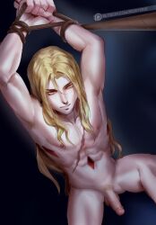 1boy abs alucard_(castlevania) areolae armpit_hair arms_up artist_name balls ballsack bdsm bishonen blonde_armpit_hair blonde_hair blonde_hair_male blonde_pubic_hair blood bondage boner castlevania castlevania_(netflix) chest_scar collarbone completely_nude_male cuts dhampir erect_penis erection foreskin foreskin_folds full_color hairy_penis hands_tied human human_only injured intact light-skinned_male light_skin long_hair_male looking_at_viewer looking_up male male_nipples male_only male_pubic_hair muscles muscular_male nude_male patreon_username pecs penis pubes reddverse restrained retracted_foreskin scar scar_across_breast scrotum six_pack smooth_skinned_male solo stab_wound testicles tied_up uncensored uncircumcised uncut uncut_penis urethra vampire veiny_penis video_game_character whip wrists_tied yellow_eyes
