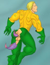 1boy anal_vore aquaman aquaman_(series) arthur_curry ass big_ass big_penis blonde_hair blowjob dc dc_comics fish gay gloves icemanblue light-skinned_male light_skin living_insertion male male_only muscular muscular_male penis straight_hair sucking_penis superhero tight_ass yellow_hair zoophilia