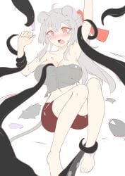 big_breasts black_legwear blushing daebom gray_hair grey_clothing maus open_mouth rape red_eyes resisting ripped_clothing tears tentacle tentacle_rape tentacles war_thunder