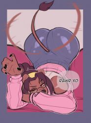 1girls anthro ass ass_focus ass_up big_ass brown_hair english_text face_down_ass_up female female_only fully_clothed fur-tsona_(nyantcha) furry glasses lion lion_ears lion_tail looking_at_viewer one_eye_closed painted_nails pantherine red_eyes rixsama solo tail tied_hair tsona_(nyantcha) wagging_tail