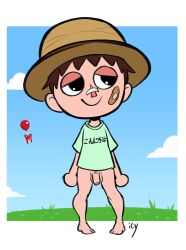 1boy animal_crossing animal_crossing_boy animal_crossing_new_horizons balls bandaid bottomless brown_hair flaccid hat iseenudepeople male male_only nintendo only_player penis pubic_hair shirt solo solo_male source_request testicles toony villager_(animal_crossing) year_request