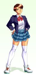 1girls arikawa dark_skin female school_uniform short_hair socks super_real_mahjong super_real_mahjong_p5 thigh_socks thighhighs toono_mizuki white_socks