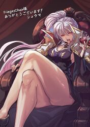 1girls absurdres alcohol bare_legs blood breasts cape cleavage commission crossed_legs cup drinking_glass fangs female female female_only fire_emblem fire_emblem:_genealogy_of_the_holy_war glass highres ishtar_(fire_emblem) jewelry long_hair medium_breasts necklace nintendo non-web_source red_eyes shouma_(bravespiritya) sitting skeb_commission slit_pupils thick_thighs thighs wine wine_glass