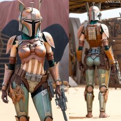 1girls ai_generated alternate_costume anriger female female_only front_view mandalorian midjourney panels rear_view solo star_wars the_mandalorian