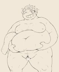 1boy 96panda balls belly big_belly blush fat fatgum male male_only moobs my_hero_academia obese overweight overweight_male penis small_penis solo_male sweat toyomitsu_taishirou wink