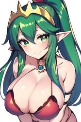 ai_generated alternate_costume big_breasts bikini breasts fire_emblem fire_emblem_awakening green_eyes green_hair pointy_ears red_bikini red_swimsuit swimsuit tiki_(adult)_(fire_emblem) tiki_(fire_emblem) xs_torns