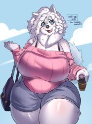 big_breasts blue_eyes breasts clothed clothed_female cumu curly_hair female female_focus female_only furry glasses ocaritna original original_character short_hair thick_thighs thighs white_fur white_hair