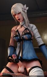 1futa 3d anal balls bottomless clothed clothing darkbahamuth dickgirl futa_focus futanari kaine_(nier) light_skin male_on_futa male_with_futa masturbation mostly_clothed nier nier_replicant penis self_upload solo_focus