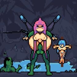 1boy1girl 2girls 3boys angry animated animated_image baldur_89 blue_hair breasts crucifix dianthus_(badcolor) full_nelson full_nelson_(legs_held) heroine_conquest long_hair orc pink_hair pixel_animation pixel_art rape sorceress standing_full_nelson tsundere unconscious