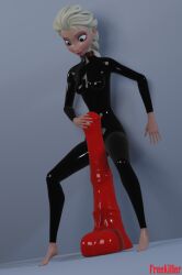 3d 4k against_wall bare_hands barefoot big_balls black_latex blender bodysuit collar elsa_(frozen) equine_dildo freekiller frozen_(film) hand_on_wall hands_on_penis hi_res huge_dildo latex latex_suit leaning_on_wall looking_down open_eyes