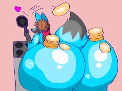 anthro ass ass ass_focus big_butt cooking dahliathefox fat_ass frying_pan furry furry_only hyper_butt kitchen kitchen_utensils pancake thick_ass thick_thighs wolf_ears wolf_girl wolfy_(dahliathefox)