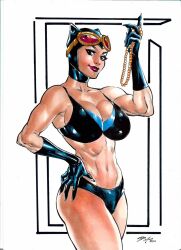 1girls 2022 batman_(series) big_breasts bra catwoman curvaceous curvy_body curvy_female curvy_figure dc dc_comics ed_benes_studio female female_only fit_female gotham_city_sirens gotham_girls hi_res high_resolution highres iago_maia latex_gloves looking_at_viewer muscular muscular_female panties selina_kyle solo tagme voluptuous_female