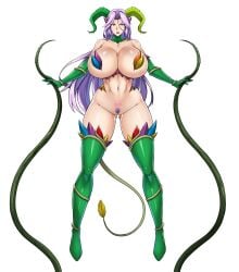 almost_naked almost_nude angry_face ass_length_hair belly_button breasts covered_nipples demon demon_girl demon_horns demon_tail devil-v dripping dripping_pussy enormous_breasts female game_cg green_boots green_gloves hairy_pussy holding_vine horns leaf leaves lipstick long_hair looking_at_viewer milf official_art pink_eyes pubic_hair pubic_tattoo purple_hair pussy_juice pussy_juice_drip pussy_juice_trail roots seducing seduction seductive seductive_eyes seductive_look seductive_mouth seductive_pose shiny_skin solo succubus succubus_covenant succubus_horns succubus_tail succubus_tattoo thorns thron_succubus_(succubus_covenant) vines voluptuous voluptuous_female