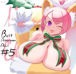 animal_ears bimbo breasts cat_ears cat_girl catgirl christmas disgaea erect_nipples erect_nipples_under_clothes flirting flirting_with_viewer gigantic_breasts huge_breasts large_breasts looking_at_viewer nekomata nekomata_(disgaea) nippon_ichi_software oniric pink_hair revealing_clothes revealing_clothing ribbon tagme topless