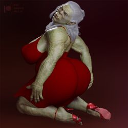 1girls 3d 3d_(artwork) aunt belly big_ass big_breasts daz3d daz_3d daz_studio dress feet female female_only green_skin high_heels highres kneeling large_ass lowhangingfruit3d_(artist) mature_female muscle muscles muscular muscular_female muscular_thighs nude old older_female orc orc_female pinup plain_background pointy_ears red_dress sagging_breasts solo thick_ass thick_thighs toe_claws vulta_(lhf3d) watermark