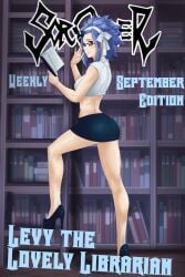 amenoosa ass blue_hair book cleavage fairy_tail glasses high_heels legs levy_mcgarden seducing seduction seductive seductive_eyes seductive_look seductive_mouth seductive_pose seductive_smile short_hair short_skirt