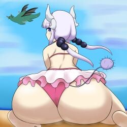 1girls aged_up big_ass blue_eyes bubble_butt butt dragon_girl fat_ass horned_humanoid horns huge_ass imstupid13 kanna_kamui kobayashi kobayashi-san_chi_no_maidragon large_ass light-skinned_female light_skin looking_at_viewer miss_kobayashi's_dragon_maid sweaty swimsuit tail tohru_(dragon_maid) wet