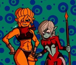 1futa 1girls 2022 blonde_hair blue-skinned_female blue_skin bra breasts chromexorannex clothed clothing dragon_ball dragon_ball_xenoverse duo erection female female_majin fully_clothed futanari humanoid humanoid_penis imminent_sex long_hair monster_girl mostly_clothed orange-skinned_futanari orange_skin original_character ourobouro panties penis penis_out smirk standing thick_thighs towa ulf_myte wide_hips