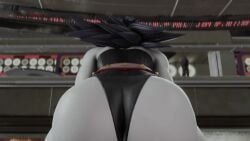 3d animated ass ass_focus ass_shake big_ass black_hair bodysuit female from_behind huge_ass jiggle kishi leaning leaning_forward leather leather_clothing long_hair midnight_(my_hero_academia) my_hero_academia nemuri_kayama shiny shiny_clothes skin_tight solo thighhighs twerking video