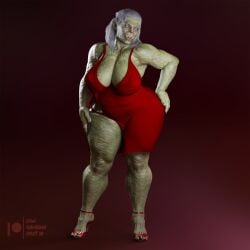 1girls 3d 3d_(artwork) aunt belly big_ass big_breasts daz3d daz_3d daz_studio dress feet female female_only green_skin high_heels highres large_ass looking_at_viewer lowhangingfruit3d_(artist) mature_female muscle muscles muscular muscular_female muscular_thighs nude old older_female orc orc_female pinup plain_background pointy_ears red_dress sagging_breasts solo thick_ass thick_thighs toe_claws vulta_(lhf3d) watermark