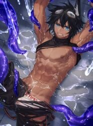 armpit arsh fluffy_ears male_only muscular penis_under_clothes ripped_clothing struggling tan_body tentacle tentacle_on_male tentacle_rape yaoi