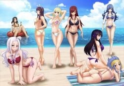 amenoosa beach big_ass big_breasts bikini bikini_top blonde_hair blue_hair breasts cana_alberona cleavage erza_scarlet fairy_tail hime_cut juvia_lockser kagura_mikazuchi levy_mcgarden long_hair lucy_heartfilia mirajane_strauss pose red_hair seducing seduction seductive seductive_eyes seductive_look seductive_mouth seductive_pose seductive_smile short_hair summer ultear_milkovich