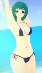 1girls 3d alternate_version_available beach big_ass bikini female female_only human koikatsu light-skinned_female light_skin long_hair looking_at_viewer medium_breasts sea sei_asagiri smile solo solo_female solo_focus spiritofrei swimsuit teal_hair va-11_hall-a