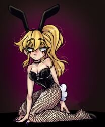 blonde_hair bunny_ears bunnysuit cum_on_breasts cum_on_face female_only fishnets five_nights_at_freddy's five_nights_at_freddy's:_security_breach fnaf freckles green_eyes mnsterfxcker pale_skin playboy_bunny ponytail solo vanessa_(fnaf)