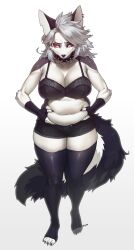 anthro belly big_belly big_breasts breasts canid canid_demon canine chubby chubby_female cleavage clothed clothing demon female fur furry furry_only hellhound helluva_boss hi_res loona_(helluva_boss) mammal plump red_sclera schewiener solo standing tail