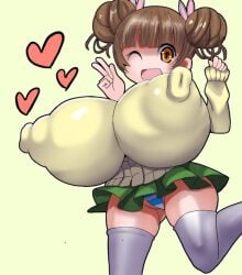 bimbo breasts brown_hair erect_nipples erect_nipples_under_clothes fujinoki_nene gigantic_breasts gigantic_nipples hajimete_no_gal huge_breasts huge_nipples hyper_breasts hyper_nipples impossible_clothes impossible_clothing impossible_shirt large_breasts looking_at_viewer massive_breasts nananana nipples panties school_uniform schoolgirl short_skirt short_stack shortstack thong tight tight_clothes tight_clothing tight_shirt top_heavy