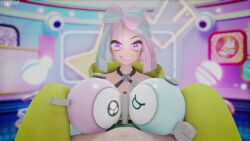 1boy 3d animated blue_hair caploid clothed_female_nude_male female iono_(pokemon) long_sleeves magnemite_hairclips no_sound pink_hair pokemon pokemon_sv sharp_teeth twintails two_tone_hair video wiglett